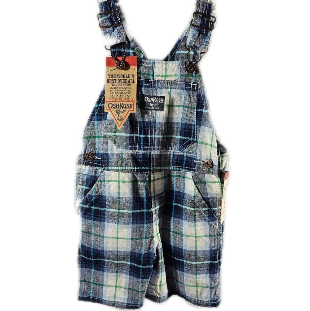 OshKosh B'gosh Blue Plaid Overall Shorts NWT 18 Months